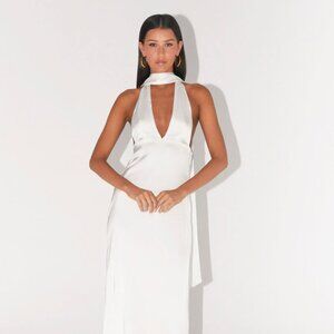 Alicia Satin Halter Maxi Dress - White